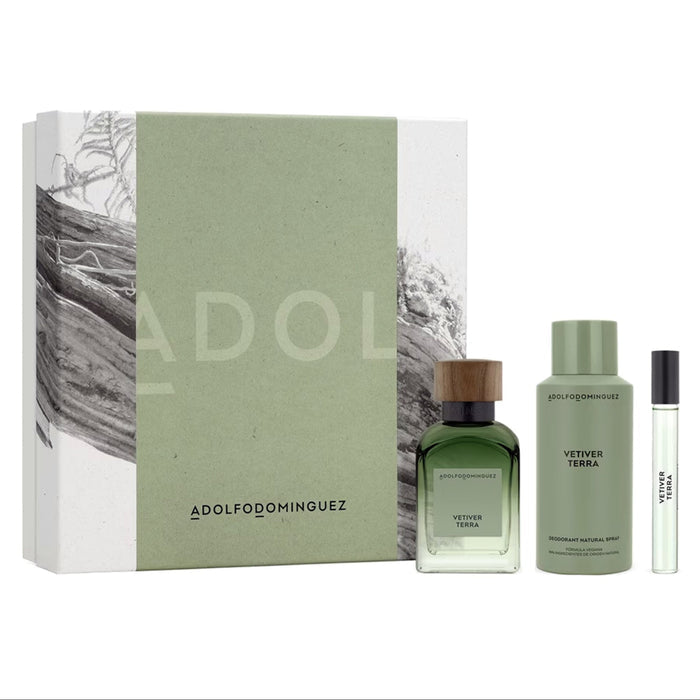 Adolfo Dominguez Vetiver Terra 3-Piece Set 4.1oz Men EDP Spray